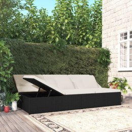 Lumarko Rozkładane łóżko ogrodowe z poduszką, polirattan, czarne!