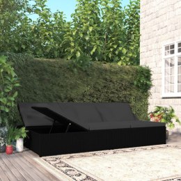 Lumarko Rozkładane łóżko ogrodowe z poduszką, polirattan, czarne!