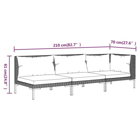  3-cz. ogrodowy zestaw wypoczynkowy, ciemnoszary rattan PE Lumarko!