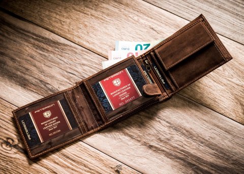  Duży Skórzany Portfel Ze Schowkiem Na Suwak !