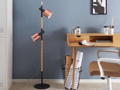  Lampa podłogowa regulowana drewniana czarna OWENS