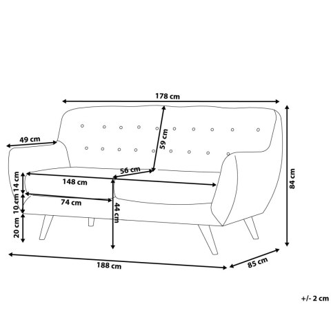  Sofa 3-osobowa welurowa szara BODO