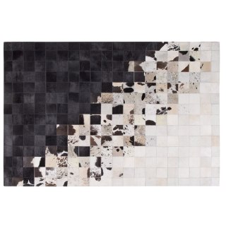  Dywan Patchwork Skórzany 140 X 200 Cm Czarno-biały Kemah