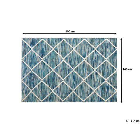  Dywan Wełniany 140 X 200 Cm Niebieskie Belenli