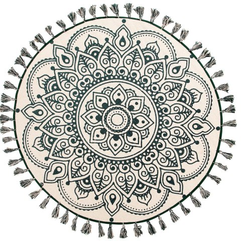  Dywan Okrągły Bawełniany Ø 120 Cm Orientalny Nadruk Kremowo-zielony Irice