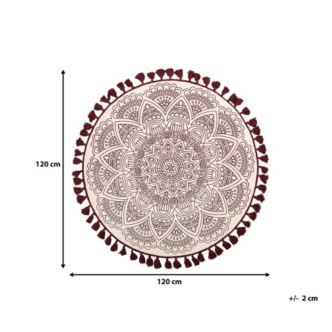  Dywan Okrągły Bawełniany Orientalny Nadruk Ø 120 Cm Kremowo-czerwony Ayakli