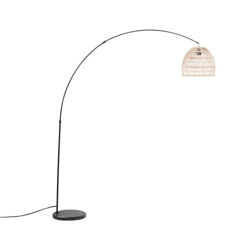  Lampa Podłogowa Metalowa Z Rattanowym Kloszem Czarna Guaviare