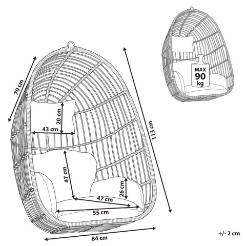  Fotel wiszący z technorattanu szary CASOLI