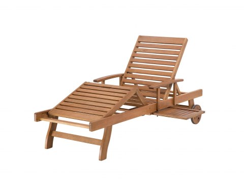  Leżak ogrodowy drewno akacjowe z poduszką niebiesko-beżową JAVA