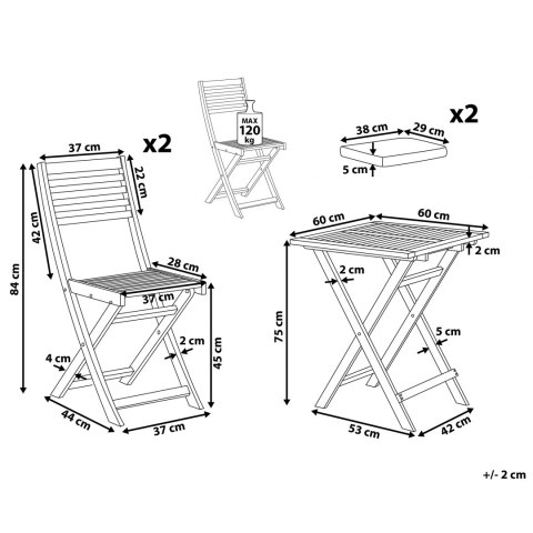  Zestaw mebli balkonowych drewniany jasny z poduszkami miętowymi FIJI