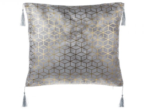  2 poduszki dekoracyjne w geometryczny wzór z frędzlami 45 x 45 cm srebrne CAMELLIA