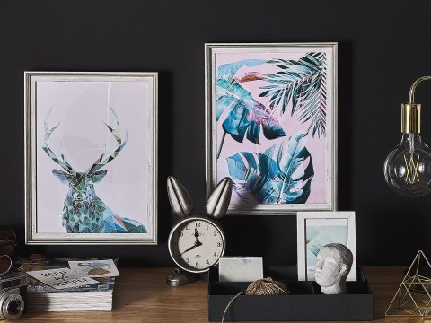  Obraz w ramie liście 30 x 40 cm niebiesko-różowy AGENA