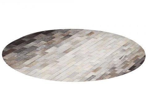  Dywan patchworkowy okrągły skórzany ⌀ 140 cm brązowo-beżowy DUTLAR