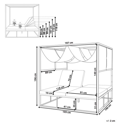  Łóżko ogrodowe z baldachimem biało-szare PALLANZA