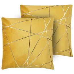 2 welurowe poduszki dekoracyjne w geometryczny wzór 45 x 45 cm żółte PINUS Lumarko!