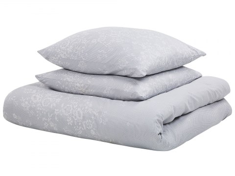  Komplet pościeli bawełnianej satynowej w kwiaty 155 x 220 cm szary MORNINGSIDE