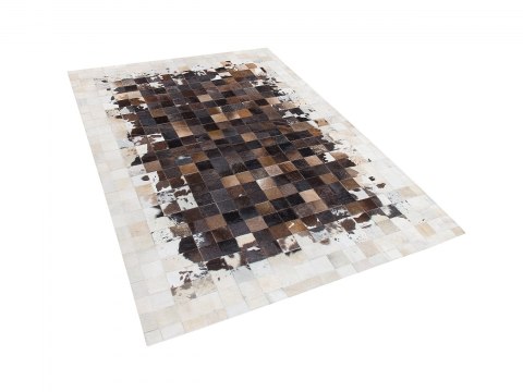  Dywan patchwork skórzany 140 x 200 cm brązowo-beżowy OKCULU