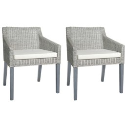  Krzesła stołowe z poduszkami, 2 szt., szare, naturalny rattan Lumarko!