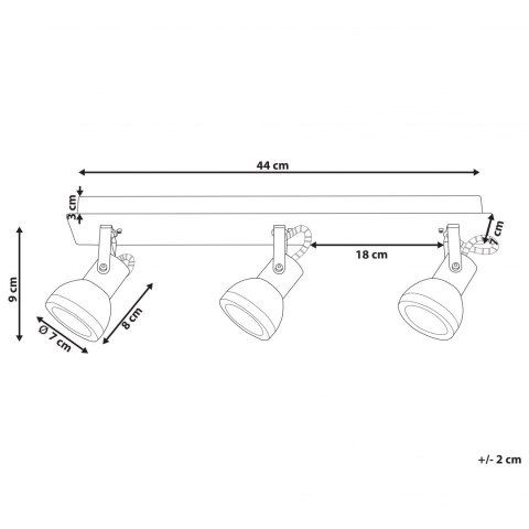  Lampa Sufitowa 3-punktowa Prostokątna Metalowa Biała Z Czarnym Baro