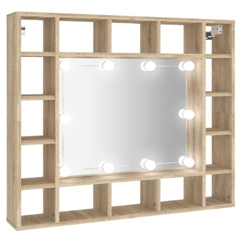  Szafka z lustrem i oświetleniem LED, dąb sonoma, 91x15x76,5 cm Lumarko!
