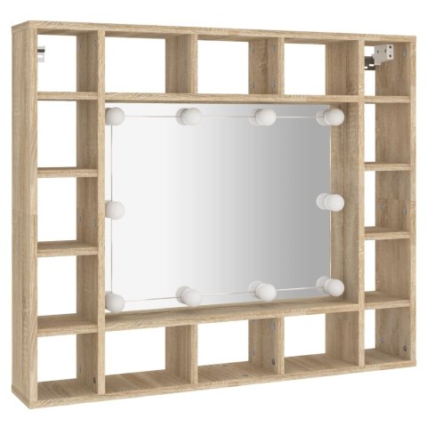  Szafka z lustrem i oświetleniem LED, dąb sonoma, 91x15x76,5 cm Lumarko!