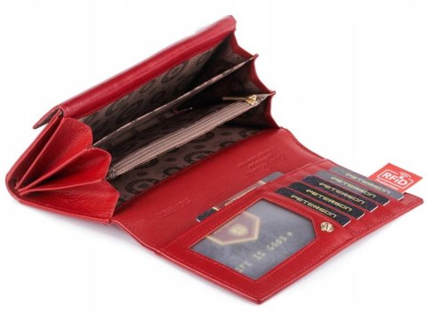 Czerwony skórzany portfel damski z klapką — Peterson