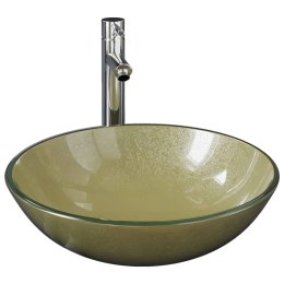  Umywalka łazienkowa z kranem i korkiem, złota, szkło hartowane Lumarko!