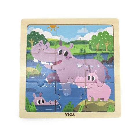VIGA Poręczne Drewniane Puzzle Hipopotamy 9 elementów Lumarko!