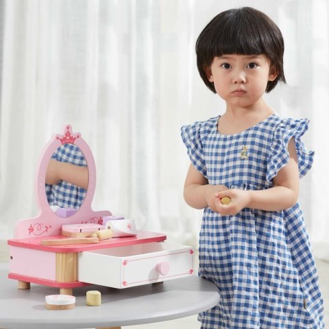 Viga Różowa Toaletka Drewniana Do Makijażu z Lustrem + Akcesoria Lumarko!