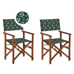  Zestaw 2 krzeseł ogrodowych akacjowy ciemne drewno z szarym / wzór w oliwki CINE Lumarko!