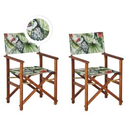  Zestaw 2 krzeseł ogrodowych akacjowy ciemne drewno z szarym / wzór w tukany CINE Lumarko!