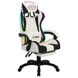  Fotel dla gracza z RGB LED, czarno-biały, sztuczna skóra Lumarko!