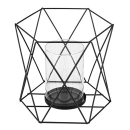 Świecznik Metalowy Geometryczny Z Wkładem Szklanym 15x15x16,5 Cm Czarny Lumarko!