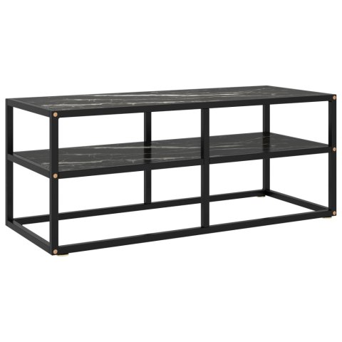  Szafka pod telewizor, czarna z marmurowym szkłem, 100x40x40 cm Lumarko!