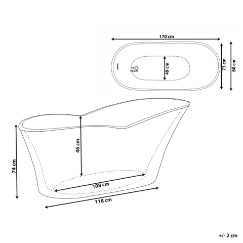  Wanna wolnostojąca 170 x 80 cm biała DULCINA