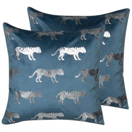  2 welurowe poduszki dekoracyjne w tygrysy 45 x 45 cm niebieskie BLUEBELL Lumarko!