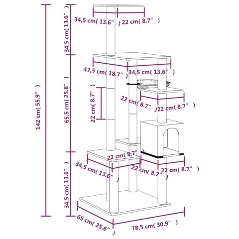  Drapak dla kota z sizalowymi słupkami, ciemnoszary, 142 cm Lumarko!