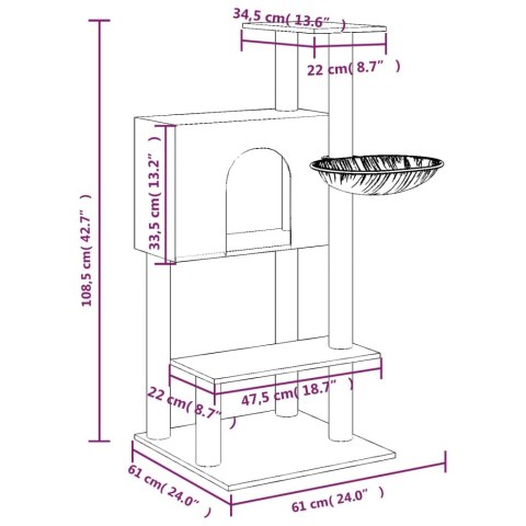  Drapak dla kota, z sizalowymi słupkami, kremowy, 108,5 cm Lumarko!
