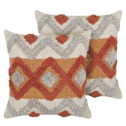  Dwie bawełniane poduszki dekoracyjne w geometryczny wzór 45 x 45 cm pomarańczowo-beżowe BREVIFOLIA Lumarko!