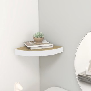  Narożna półka ścienna, dąb i biel, 25x25x3,8 cm, MDF Lumarko!