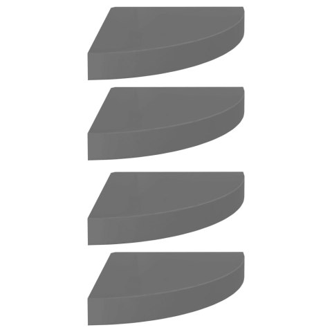  Narożne półki ścienne, 4 szt., połysk, szare, 25x25x3,8 cm, MDF Lumarko!