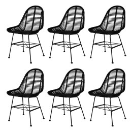  Krzesła stołowe, 6 szt., czarne, naturalny rattan Lumarko!