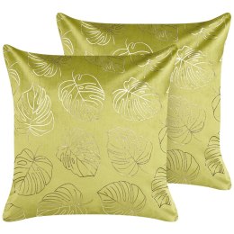  2 welurowe poduszki dekoracyjne w liście 45 x 45 cm jasnozielone MONSTERA Lumarko!