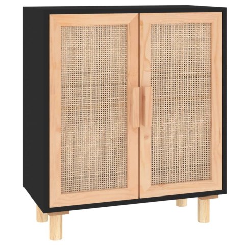  Komoda, czarna, 60x30x70 cm, lita sosna i naturalny rattan Lumarko!