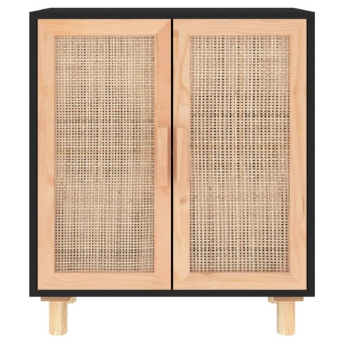  Komoda, czarna, 60x30x70 cm, lita sosna i naturalny rattan Lumarko!