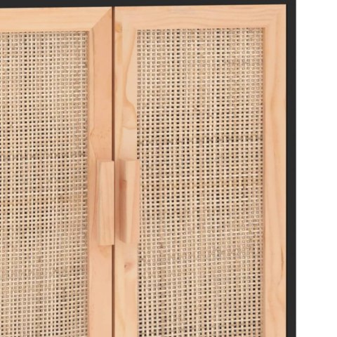  Komoda, czarna, 60x30x70 cm, lita sosna i naturalny rattan Lumarko!