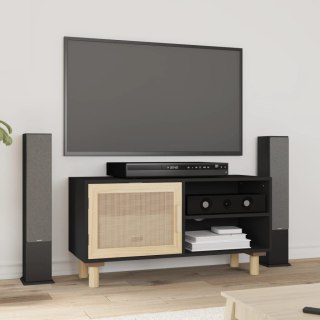  Stolik pod TV, czarny, 80x30x40 cm, drewno sosnowe i rattan Lumarko!