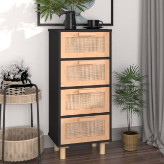  Komoda, czarna, 40x30x90 cm, lita sosna i naturalny rattan Lumarko!