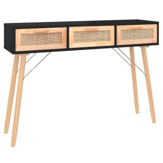  Stolik konsolowy, czarny, 105x30x75 cm, drewno sosnowe i rattan Lumarko!