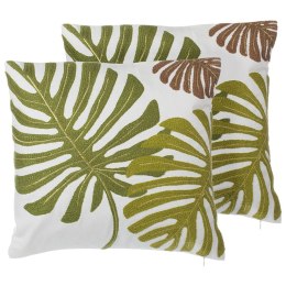  2 bawełniane poduszki dekoracyjne w liście 45 x 45 cm zielone ZENOBIA Lumarko!